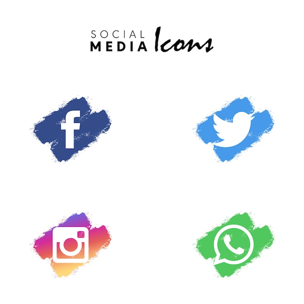 Free vector multicolored dry brush social media icon set collection