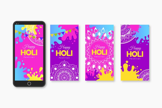 Multicolored holi festival instagram stories collection