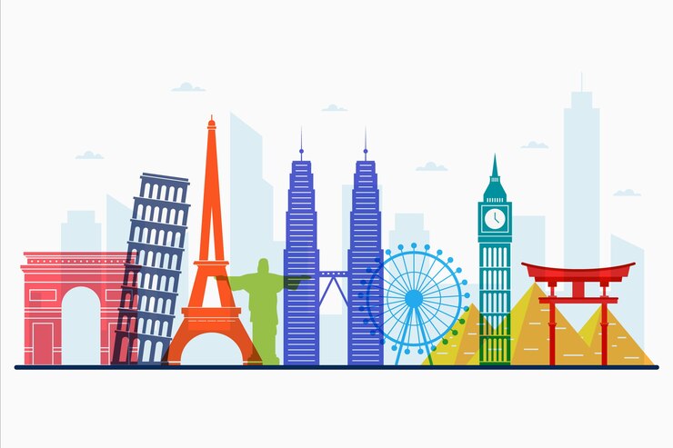 Free Vector multicolored landmarks skyline concept