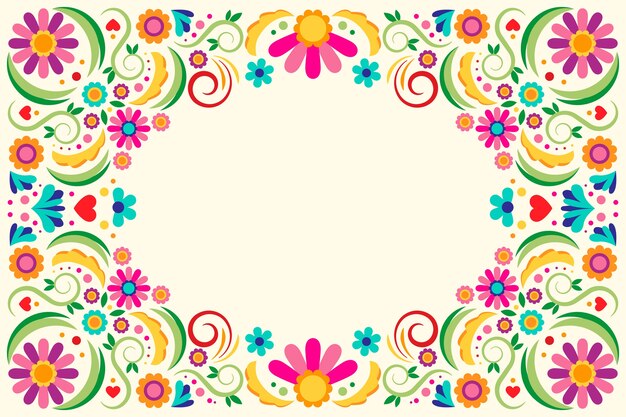 フラットなデザインの花とメキシカンスカルの装飾的な背景 無料のベクター