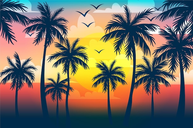Multicolored palm silhouettes background