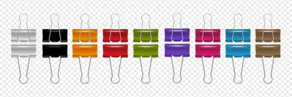 Free vector multicolored row of paper binder clips at transparent background realistic set isolated vector illustration