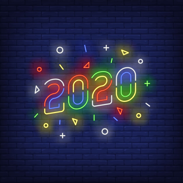 Free vector multicolored two thousand and twenty neon sign