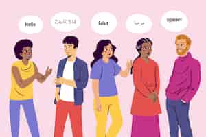 Free vector multicultural society talking in different languages