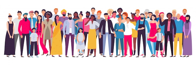 Multiethnic group of people. society, multicultural community portrait and citizens. young, adult and elder people  illustration