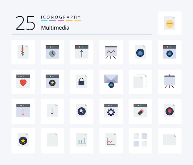 Free vector multimedia 25 flat color icon pack including cloud file mac document presentation