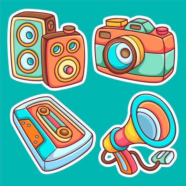 Multimedia Sticker Icons Hand Drawn Coloring Vector