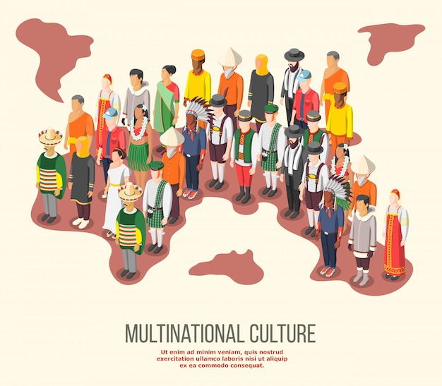 Бесплатное векторное изображение Изометрическая композиция многонациональной культуры