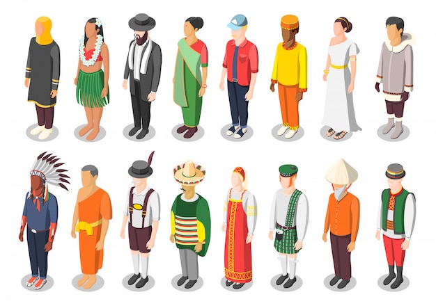 Multinational world culture isometric characters