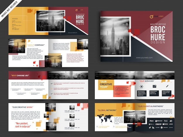 Free vector multipage brochure, leaflet design pack in yellow and red color