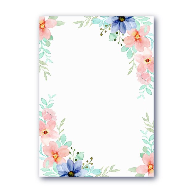 블루 핑크 꽃 수채화와 다목적 카드