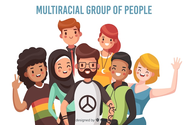 Free vector multiracial group of people background