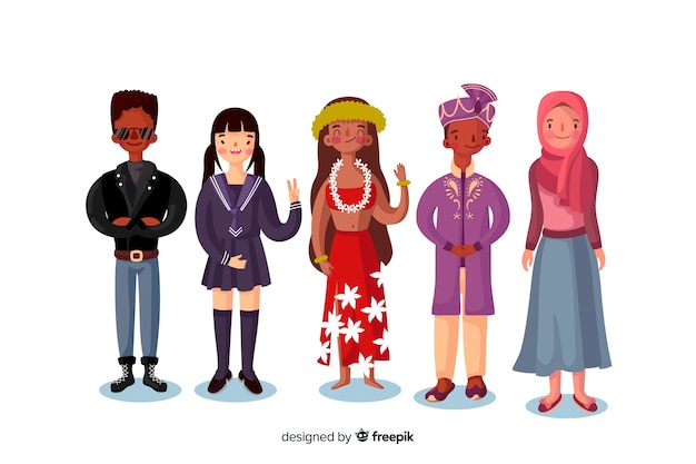 Free vector multiracial group of people background