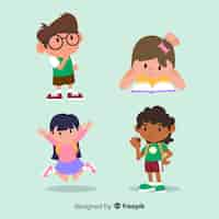 Free vector multiracial kids friends flat design