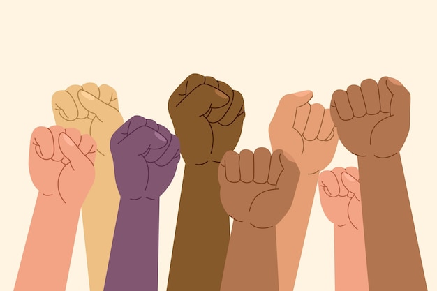 Free vector multiracial raised fists concept