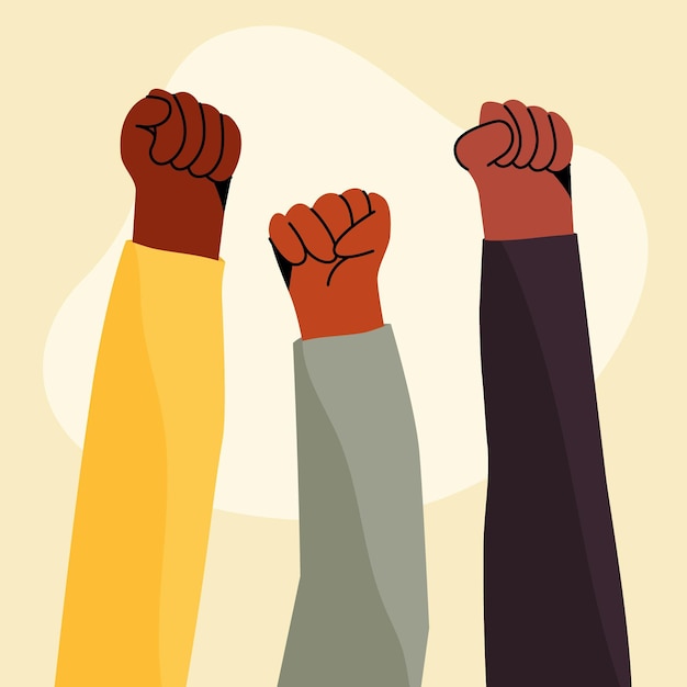 Multiracial raised fists concept