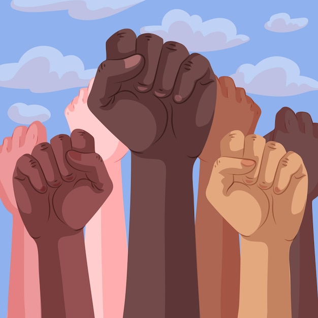 Multiracial raised fists concept