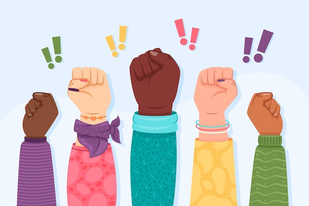 Free vector multiracial raised fists illustration concept