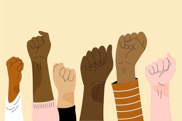 Multiracial raised fists illustration