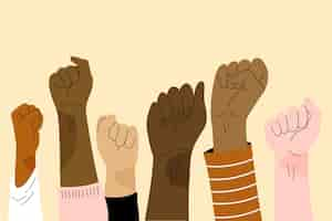 Free vector multiracial raised fists illustration