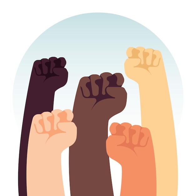 Multiracial raised fists