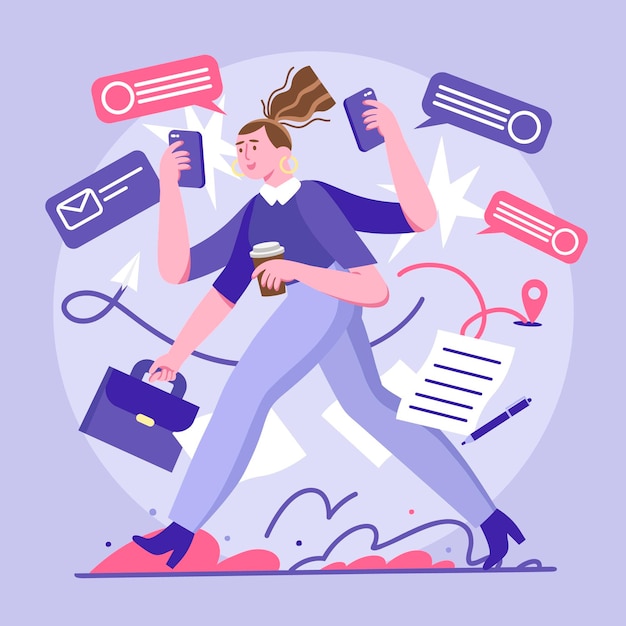 Free vector multitask business woman flat-hand drawn