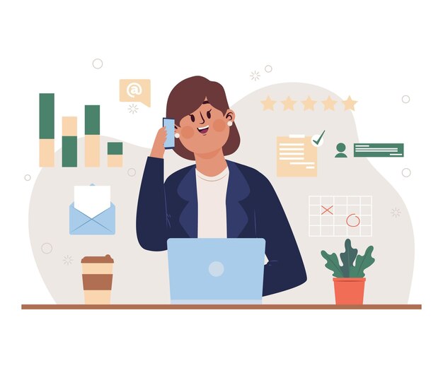 Multitask business woman illustrated