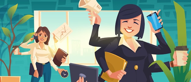 Free vector multitasking business woman working in office