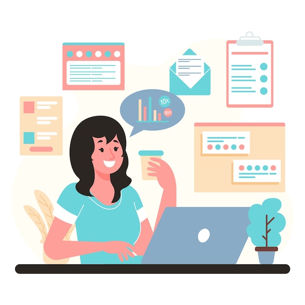 Free vector multitasking concept woman working at office