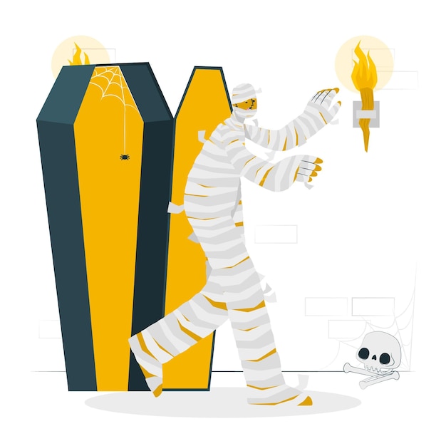 Free vector mummy rising from coffin concept illustration