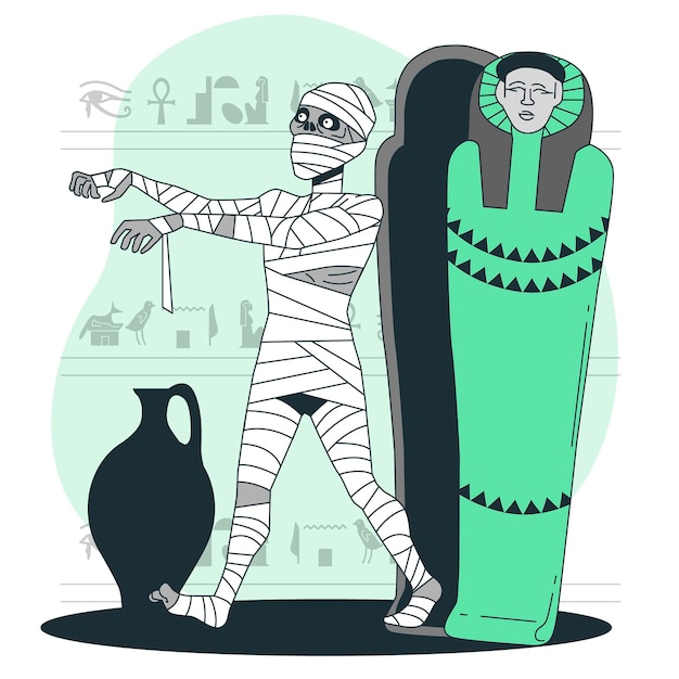 Free vector mummy rising from coffin concept illustration