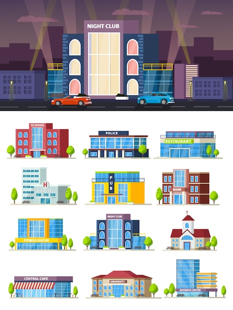 Free vector municipal buildings composition