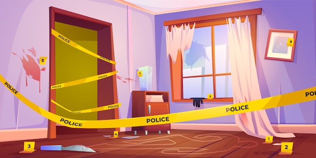 Free vector murder place fenced with yellow police tape illustration