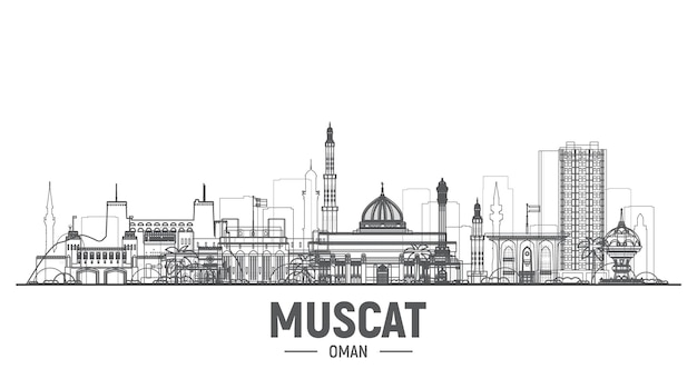 Маскат Оман линия горизонта города Инсульт векторные иллюстрации Концепция деловых поездок и туризма с современными зданиями Изображение для баннера или веб-сайта