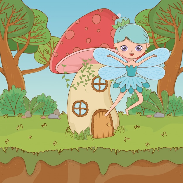 Free vector mushroom and character of fairytale