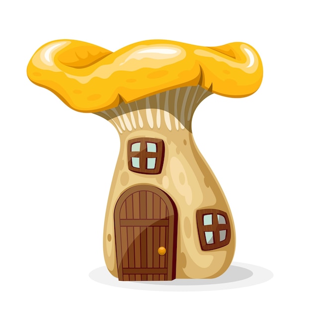 Бесплатное векторное изображение Грибной домик с дверью и окнами. сказочный дом, изолированные на белом фоне. иллюстрация