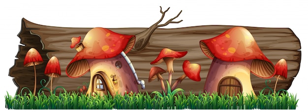 Vettore gratuito case dei funghi vicino al tronco