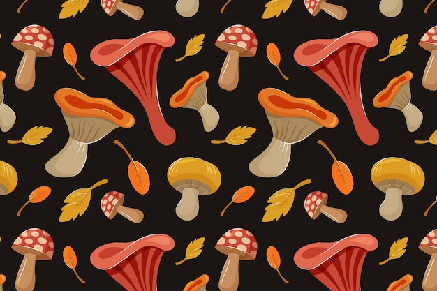 Free vector mushroom pattern hand drawn