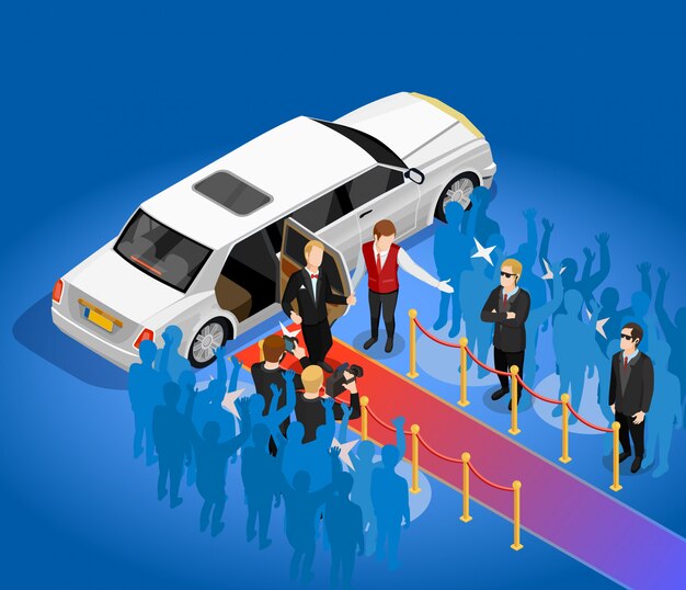 Free vector music award celebrity limousin isometric illustration