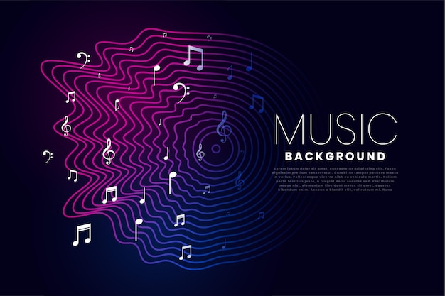 Free vector music background with sound wave and notes