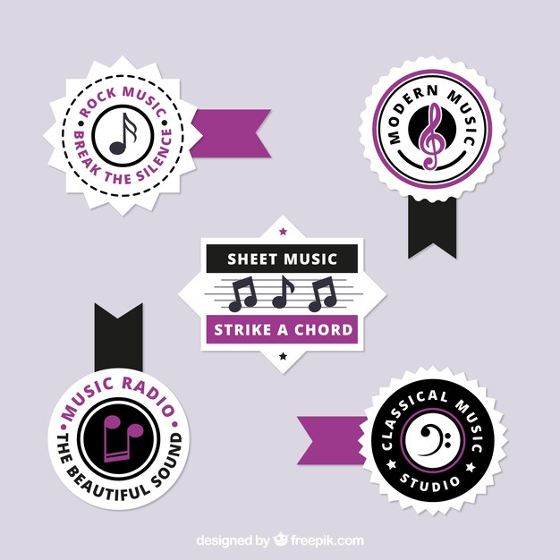 Music badges with purple details