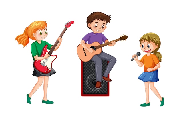 Free vector music band kids cartoon