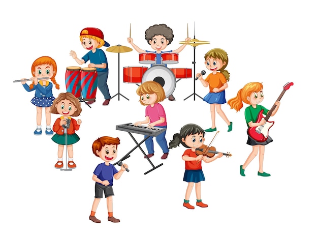 Vettore gratuito cartone animato per bambini della banda musicale