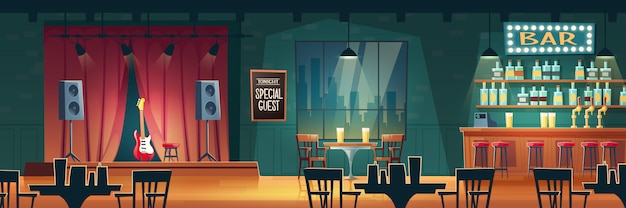 Music bar, beer pub with live performances cartoon  interior