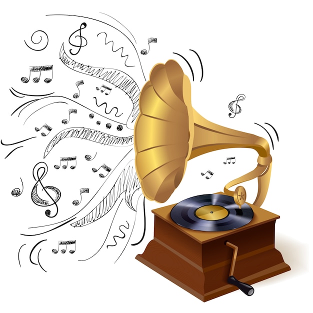 Free vector music doodle gramophone