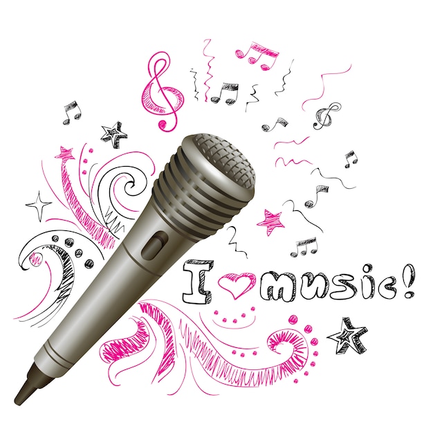 Free vector music doodle microphone