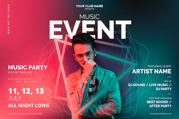 Music event poster template with abstract shapes