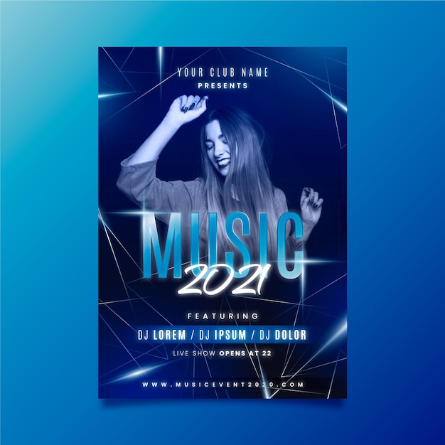 Music event poster template with dancing woman