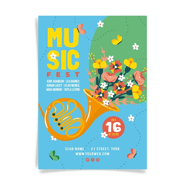 Фестиваль музыки, плакат, иллюстрированный стиль