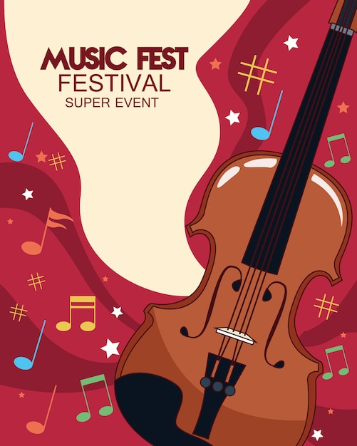 フィドルイラスト音楽祭ポスター プレミアムベクター